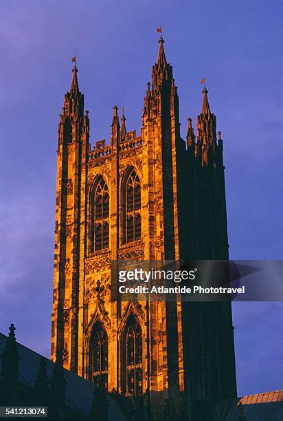 bell harry tower on canterbury cathedral - canterbury cathedral stock pictures, royalty-free photos & images