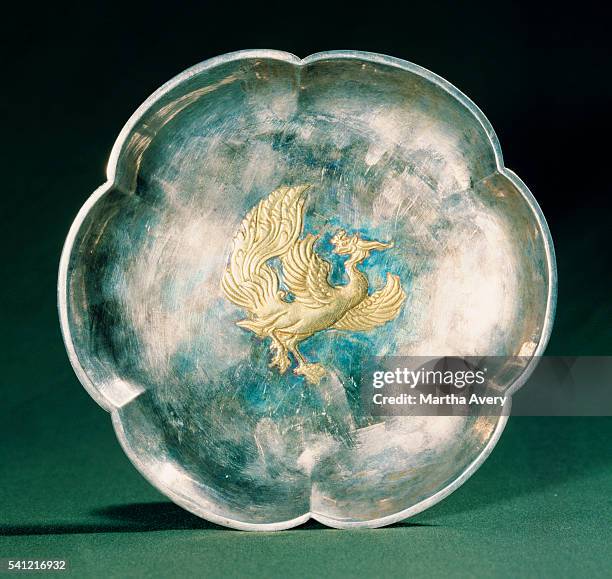 Tang Dynasty Gilded Silver Platter with Phoenix