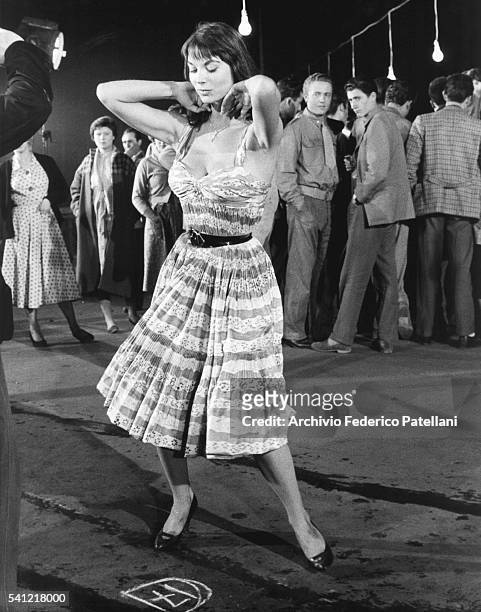 Italian Actress Elsa Martinelli on the set of the 1956 film "La Risaia".