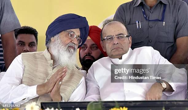 Chief Minister Parkash Singh Badal and Union Finance Minister Arun Jaitley during the laying foundation stone of the Indian Institute of Management...