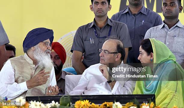 Chief Minister Parkash Singh Badal, Union Finance Minister Arun Jaitley and Punjab Union Cabinet Minister of Food Processing Harsimrat Kaur Badal...