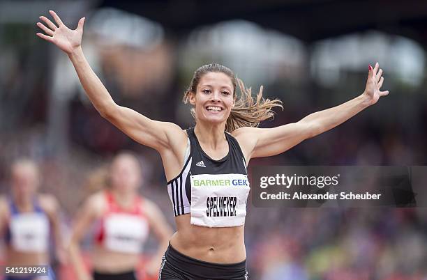 Ruth Sophia Spelmeyer of VfL Oldenburg wins the women's 400m final during day 2 of the German Championships in Athletics at Aue Stadium on June 19,...