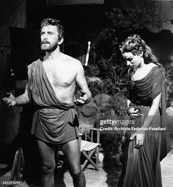 Kirk Douglas with co-star Silvana Mangano on the set of the Camerini film, Ulysses.