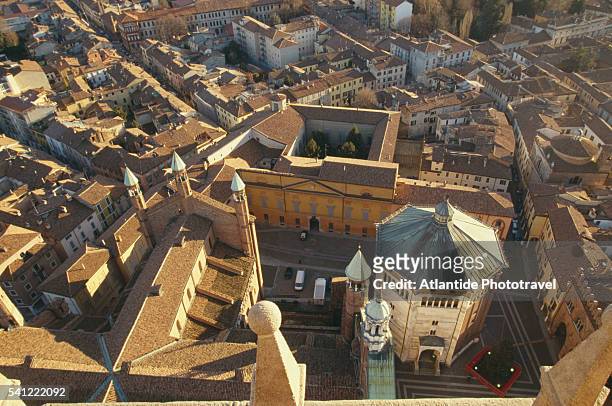 looking down on duomo, baptistery and town - cremona stock pictures, royalty-free photos & images