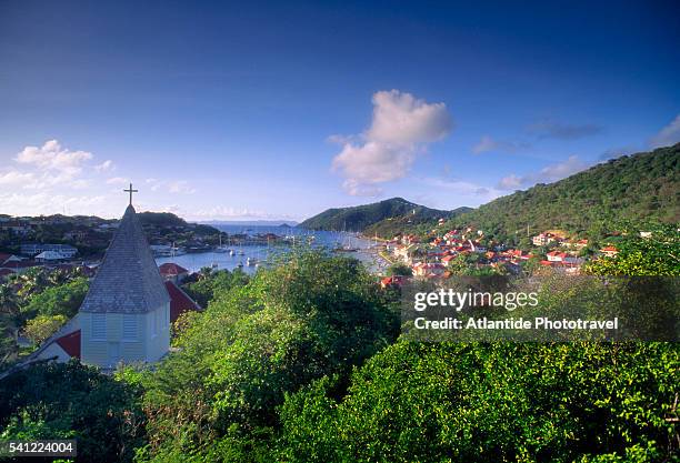 view of gustavia from hilltop - gustavia harbour stock pictures, royalty-free photos & images