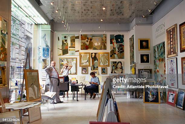 art gallery in vaci street - vaci street stock pictures, royalty-free photos & images