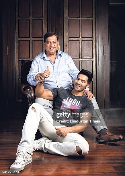 The father-son duo Bollywood actor Varun Dhawan and director David Dhawan during an exclusive interview with Hindustan Times for Father's Day special...