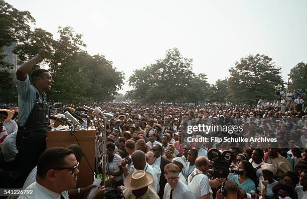 Leader Stokely Carmichael speaks to the crowd during the final rally of the March Against Fear at the Mississippi State Capitol. During the speech...