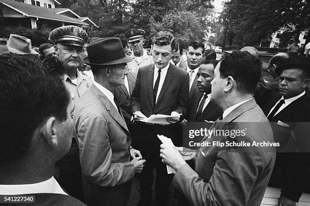 Lieutenant Governor Paul Johnson blocks James Meredith from walking on to the University of Mississippi campus, hence integrating the school....