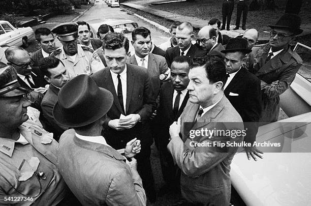 Lieutenant Governor Paul Johnson blocks James Meredith from walking on to the University of Mississippi campus, hence integrating the school....