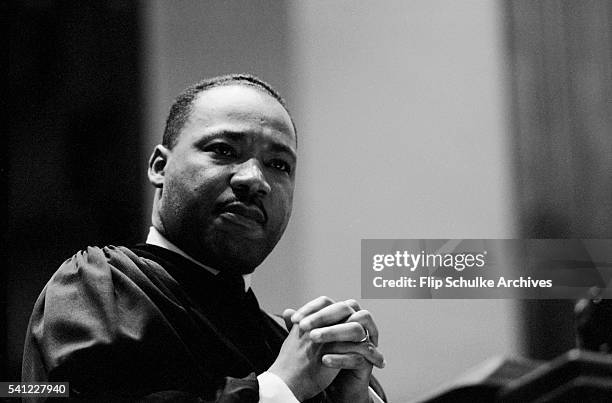 Reverend Martin Luther King, Jr delivers a sermon at Ebenezer Baptist Church.