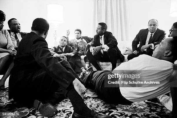 Martin Luther King Jr. And other civil rights leaders meet to discuss strategy during the Selma -Montgomery Civil Rights Marches. Hosea Williams...