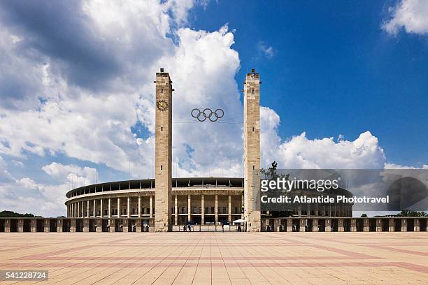 view of the olympiastadion, berlin, germany - olympiastadion stock-fotos und bilder