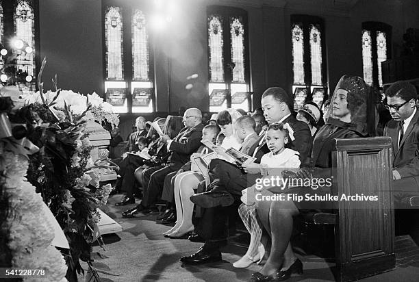 The family of Martin Luther King Jr. Sits in the front pew during his funeral at Ebenezer Baptist Church.