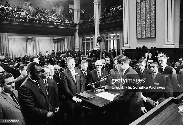 New legislators, including the first blacks since reconstruction, take their oaths of office at the Georgia State Capitol.