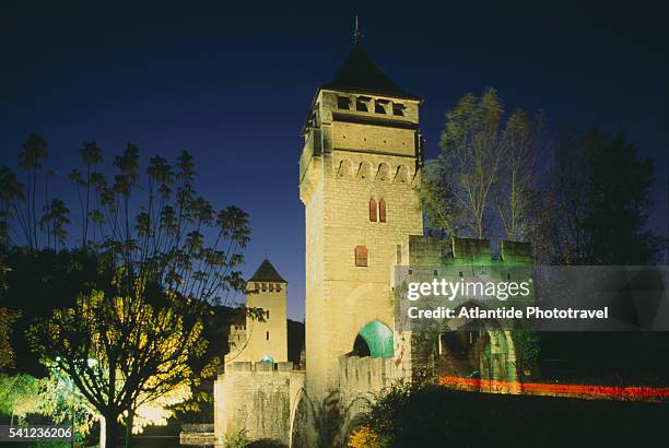 valentre bridge at night - cahors stock pictures, royalty-free photos & images