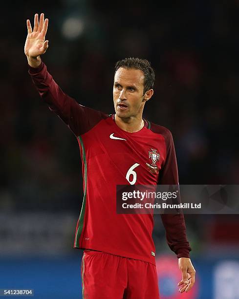 Ricardo Carvalho of Portugal waves to the supporters following the UEFA Euro 2016 Group F match between the Portugal and Austria at Parc des Princes...