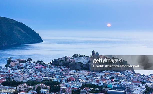 aeolian archipelago - view of the village at sunset - aeolian islands stock pictures, royalty-free photos & images