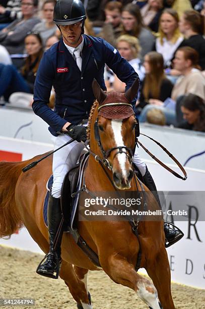 Harrie Smolders of Netherlands riding Emerald N.O.P during the Longines FEI World Cup Jumping Final event of the Gothenburg Horse Show at...