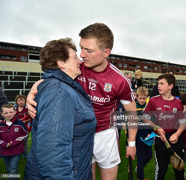 Portlaoise , Ireland - 19 June 2016; Joe Canning of Galway hugs his mother Josephine Canning after the match between Galway and Offaly at O'Moore...