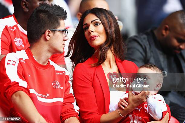 Erjona Sulejmani , wife of Blerim Dzemaili of Switzerland is seen prior to the UEFA EURO 2016 Group A match between Switzerland and France at Stade...