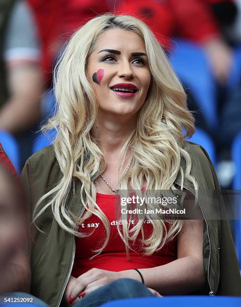 Albanian fans enjoy the atmosphere during the UEFA EURO 2016 Group A match between Romania and Albania at Stade des Lumieres on June 19, 2016 in...