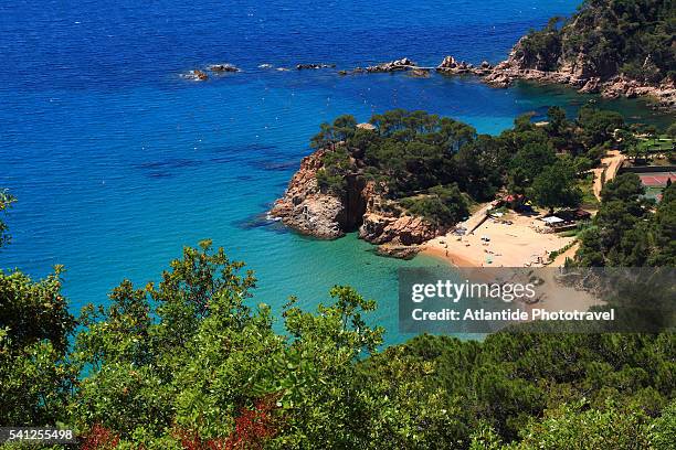 view of the coast from the panoramic road to sant feliu de guixols - tossa de mar stock pictures, royalty-free photos & images