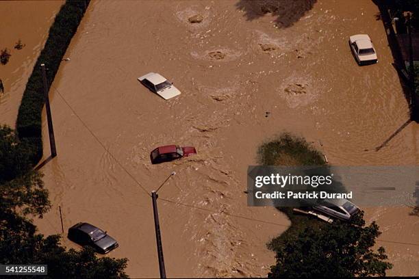 ARIAL VIEWS OF FLOODING CAUSED BY STORMS