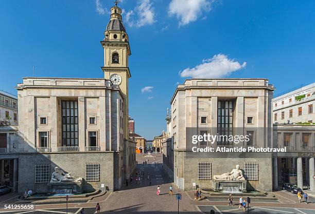 cln square, along via roma with fountains of po river and dora river - via roma stock pictures, royalty-free photos & images