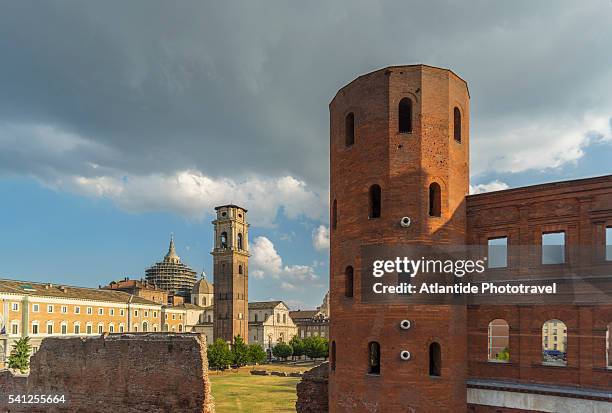 porta palatina and san giovanni battista cathedral - porta palatina stock pictures, royalty-free photos & images