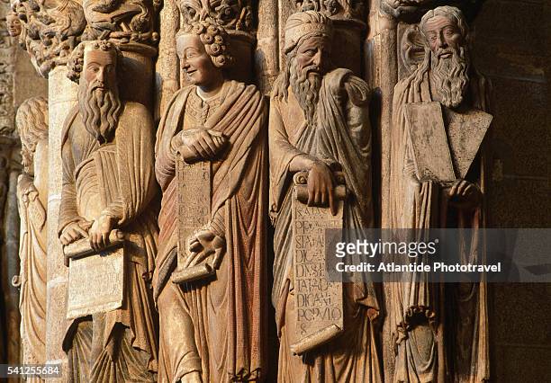 detail of door of glory at cathedral of santiago de compostela - compostela stock pictures, royalty-free photos & images