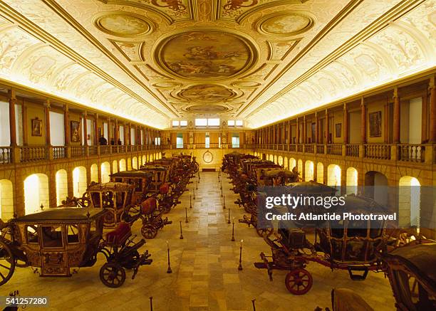 royal and historic coaches at the museu dos coches - coches stock pictures, royalty-free photos & images