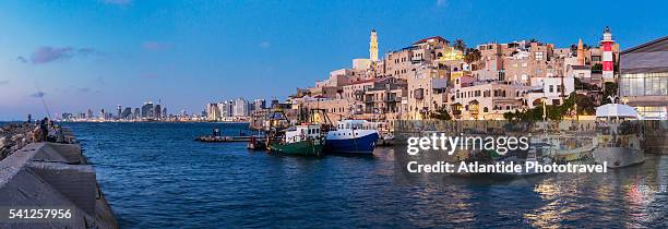 the port and the town, on the background tel aviv - tel aviv photos et images de collection