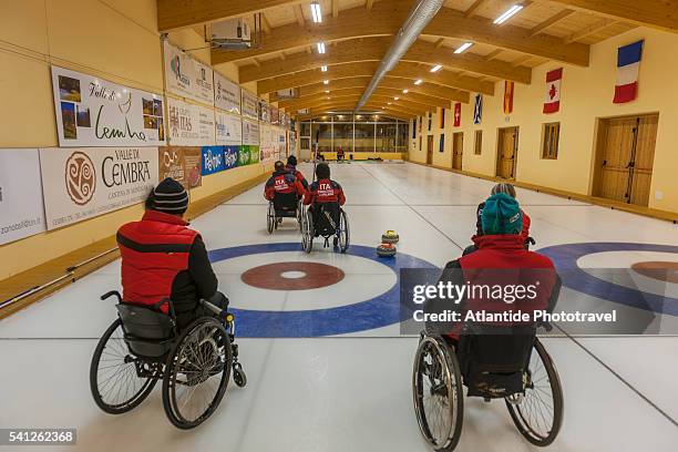 curling is traditional sport in cembra - cembra stock pictures, royalty-free photos & images