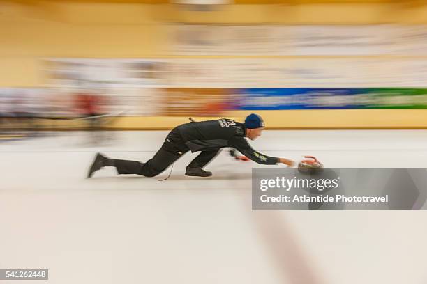 curling is traditional sport in cembra - cembra stock pictures, royalty-free photos & images