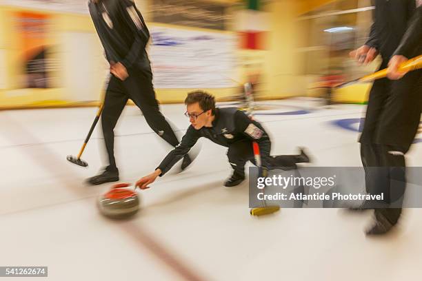 curling is traditional sport in cembra - curling sport stockfoto's en -beelden