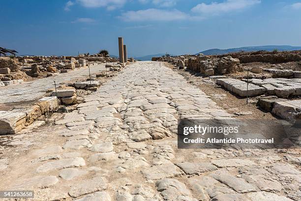 tzippori (or sepphoris, or zippori) national park, the cardo with the original roman stone floor - tzippori stock pictures, royalty-free photos & images