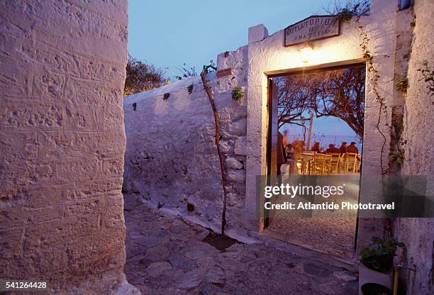 a restaurant with a view - monemvasia stockfoto's en -beelden