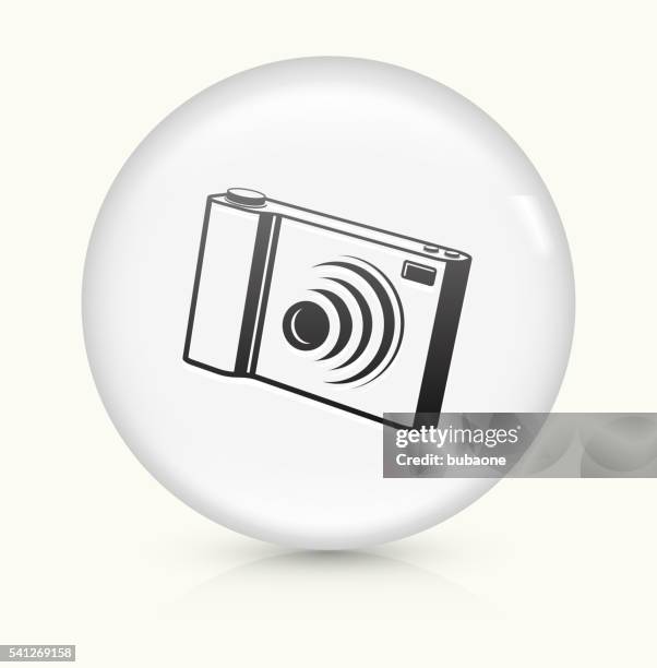 digital camera icon on white round vector button - camera flash white background stock illustrations