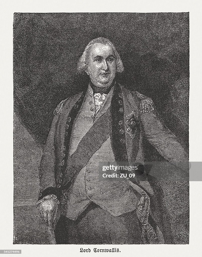 Charles Cornwallis (1738-1805), British general, wood engraving, published in 1884