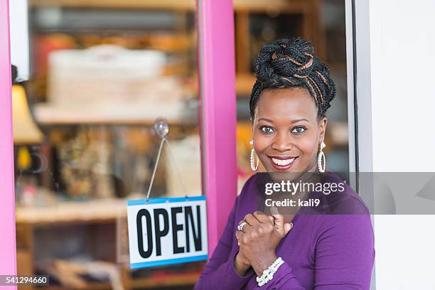 african american female small business owner - new business open stock pictures, royalty-free photos & images