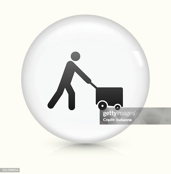 pushing cart icon on white round vector button - postal worker stock illustrations