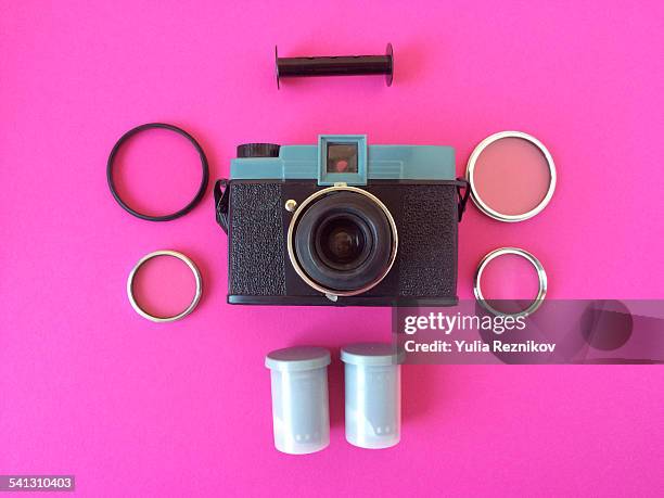 vintage lomo camera with equipment - lomo camera stock pictures, royalty-free photos & images