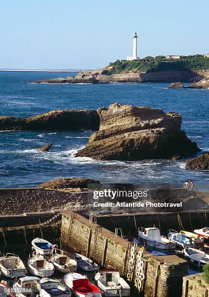 fishing port in biarritz - biarritz stock-fotos und bilder