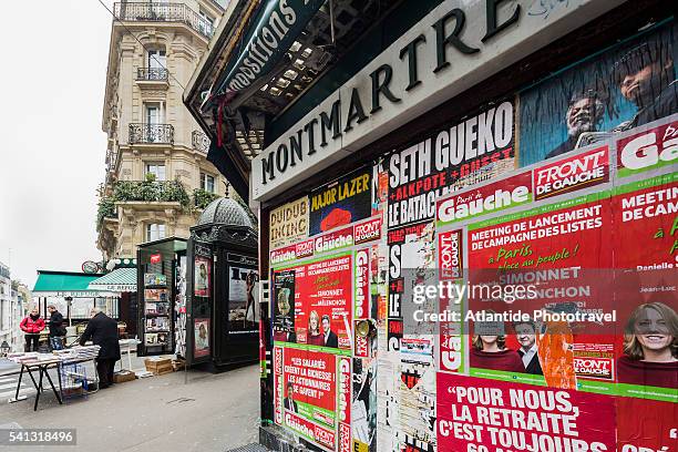 montmartre, view near the entrance of lamarck-caulaincourt metro (underground) station - lamarck stockfoto's en -beelden