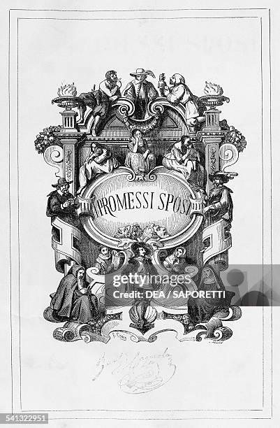 The Betrothed, title page by Francesco Gonin for the 1840-1842 edition of the novel by Alessandro Manzoni . Italy, 19th century.