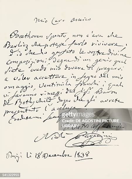 Letter from Niccolo Paganini to Hector Berlioz , 1838. 19th century. Paris, Bibliothèque Nationale De France