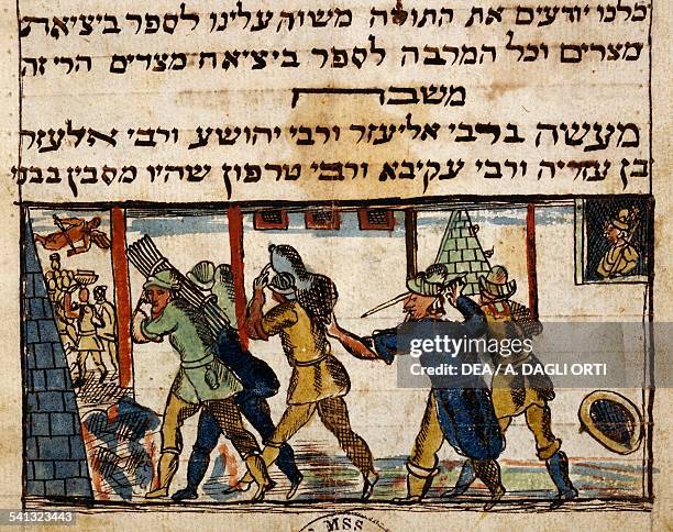 The slavery of the Jewish people, illustration from the History of the Jewish people, 18th century Hebrew manuscript. Modena, Biblioteca Estense