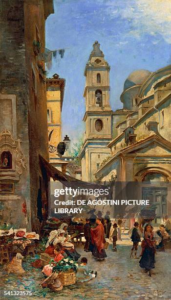 Rome, Via del Campanile in Borgo, by Joris Pio , oil on canvas, 106x61 cm. Italy, 19th-20th century.