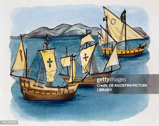 Caravels of Christopher Columbus drawing.
